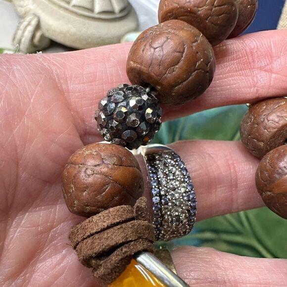 Tibetan Natural Jade Beaded Bangle Tibetan Style Dzi Beads Bracelet - Picture 2 of 5